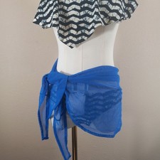 Biaggio Vintage Royal Blue Mesh Sarong Swim Cover Up One Size Made in USA NWT