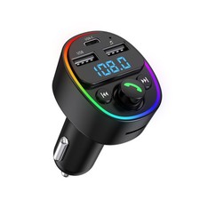 Bluetooth 5.4 FM Transmitter for Car Mp3 Player, Type-C  USB-A Fast M, BLACK