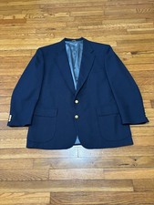 Stafford Mens Blazer Jacket Sz 46R Blue Solid Poly Wool 2 Gold Button Sport Coat