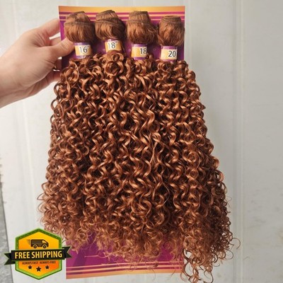 Highlight Brown Afro Kinky Curly Synthetic Hair Weave 4 Bundles 16-20 Inch #30