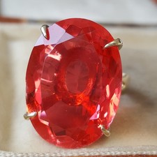 Gold Plated Sterling Silver Ring Strawberry Quartz Doublet Oval Statement Size T