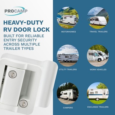 White RV Paddle Entry Door Lock Latch Handle Knob Deadbolt NEW Camper White RV Paddle Entry Door Lock Latch Handle Knob Deadbolt NEW Camper