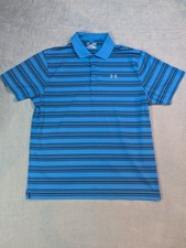 Men's Under Armour Heat Gear Loose Fit Polo Electric Blue Stripes XL Extra Large