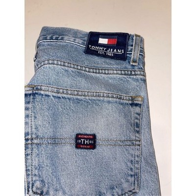 Tommy Hilfiger Jeans Mens 34x32 Blue Distress Whisker Grunge Denim 1985 VTG