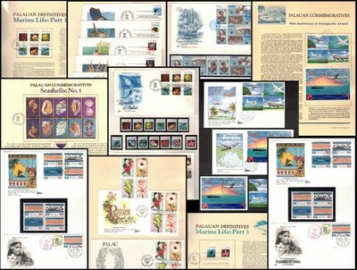 PALAU ~ EARLY COLLECTION ~ STAMPS, PANELS, FDCs, 1983-1989, 354 items, Cat $586