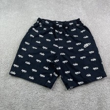 Nike Sweat Shorts Mens Medium Black Terry Club Script AOP All Over Print Logo