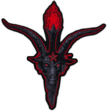 BAPHOMET GRAY AND RED GOAT SHAPED BORDER EMBROIDERED BACKPATCH