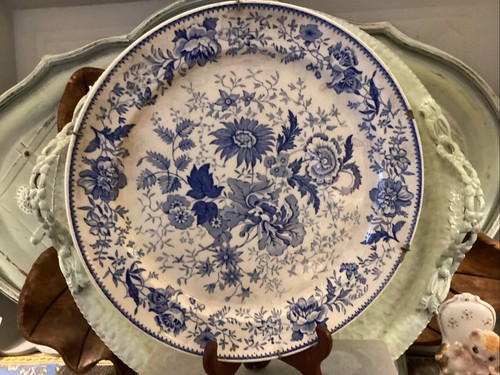 Vintage Taylor Smith Blue White Floral TransferWare Plate 7.5”Shabby Chipped - Picture 1 of 6