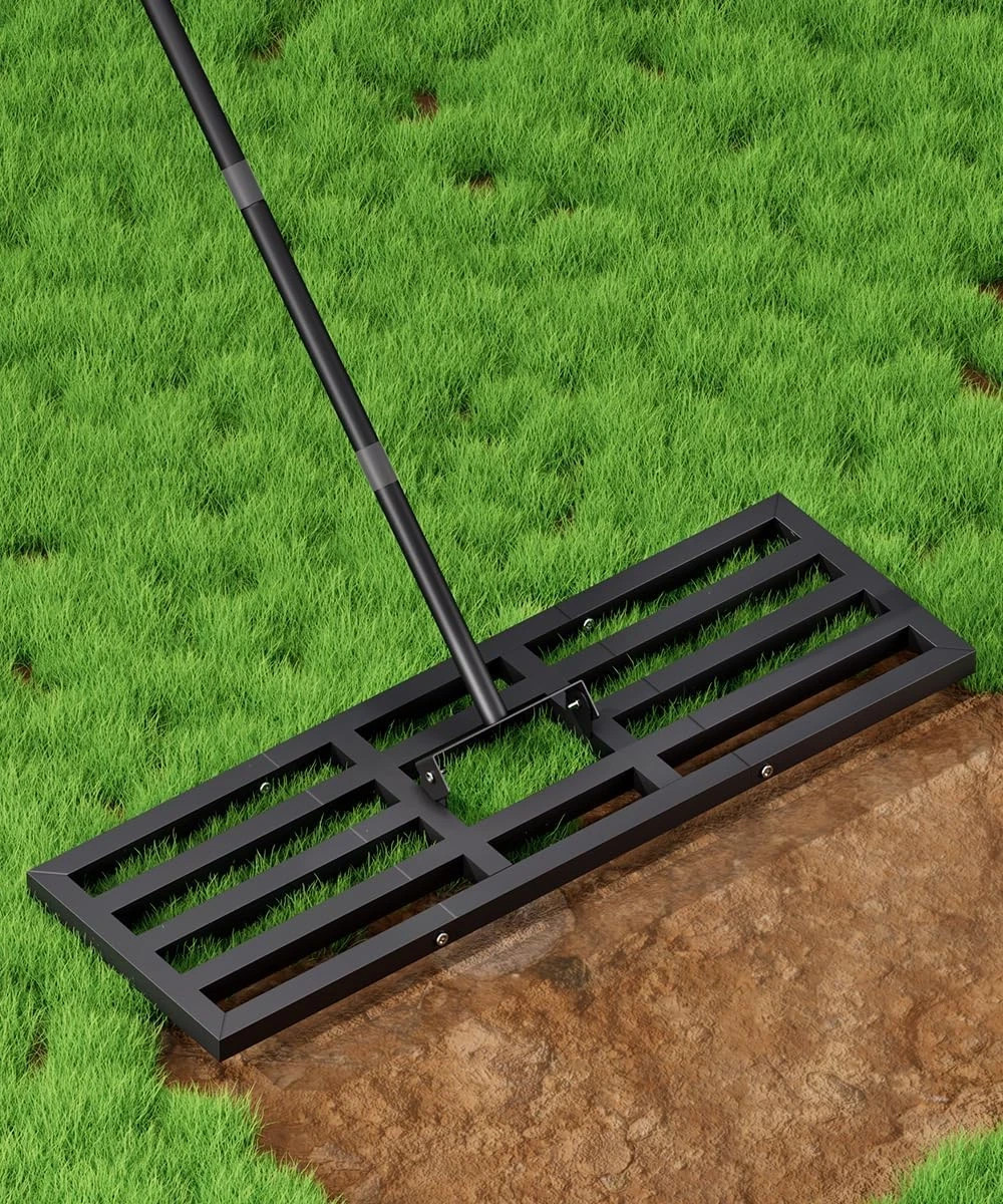 Lawn Leveling Rake 44X10 Inch, Heavy Duty Lawn Leveler Tool with 77” Adjustable
