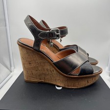 Coach Charcoal Gunmetal Cross Wedge Sandals Size 7B Cork Platform Heels