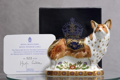Royal Crown Derby ''Corgi Royal Windsor'' Box & Zertifikat exklusiv limitierte Auflage Briefbeschwerer