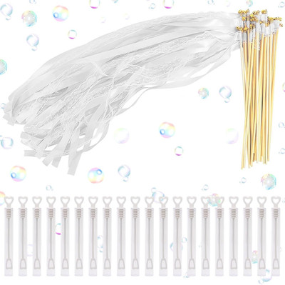 Wedding Wands, 20 Stück Zauberstäbe mit Glocken, 20 Mini Stück Seifenblasen, Wei
