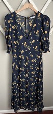 Reformation Women's 8 Floral Viscose Dress V-Neck Lined - Navy Blue