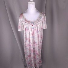 Vtg Lorraine Nightgown Womens S M Pink Floral Satin Lace Ribbon Rosette Cottage