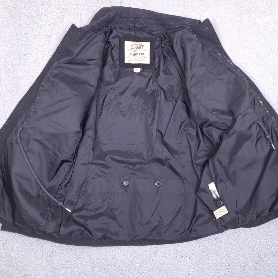 Old Navy Utility Military Field Coat Jacket Men Medium Charcoal Black Wool Blend - Image 4 of 4