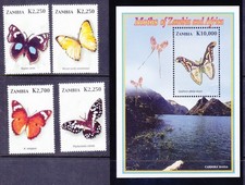 Zambia 1051-54 & 1056 MNH 2005 Butterflies Set of 4 & Souvenir Sheet Very Fine