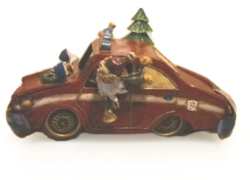 Vtg. Santa & Frosty Snowman Metal "Santa Is Coming To Town" Music Box Taxicab 