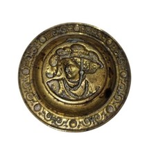 Antique Brass Miniature Tray Renaissance Revival Lady Portrait 2.75 Inch