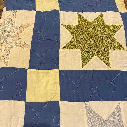 Hand & Machine Eight Point Star Flower Quilt Sewn 100 X 102 Vintage Folk Art - Picture 13 of 14