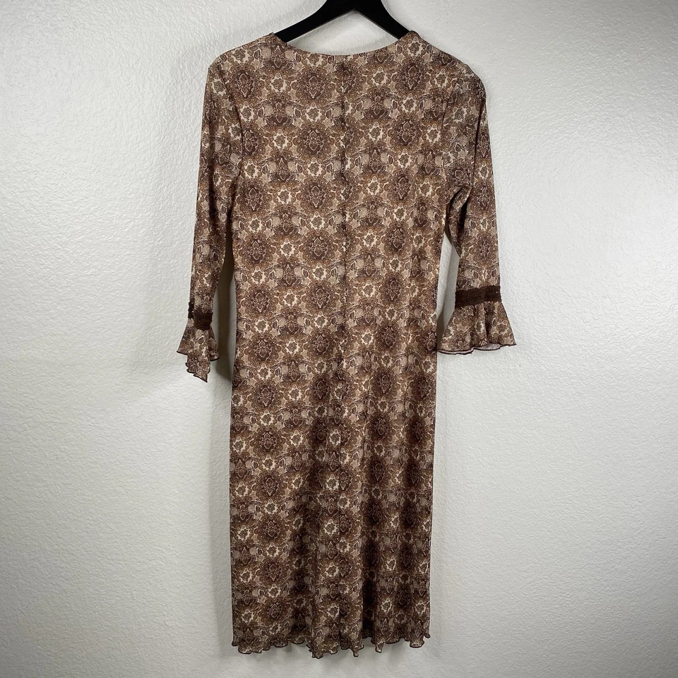 Vestido Xhilaration Babydoll Forest Fairy Goblincore Boho Crochê Y2K Marrom M - Imagem 3 de 4