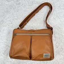 PORTER Yoshida Bag Shoulder Bag Camel Leather Japan Made Crossbody Vintage