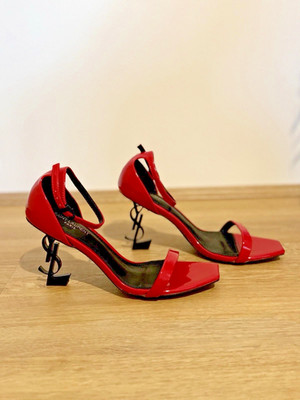 Red Stiletto Sandal Heels Ankle Strap Faux Leather EU 37 / US 7 / UK 4