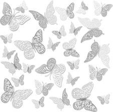 Butterfly Decorations - 24 PCS 3D Wall Decor in 3 Styles and Sizes for Room, Bir