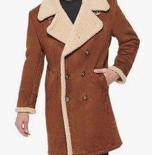 Guess Faux Shearling Mens Brown Button Double Breasted Coat Size Medium Nwt 350