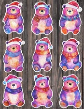 Purple Christmas Bear Die Cut Vinyl Stickers Scrapbooking Laptop Waterbottle