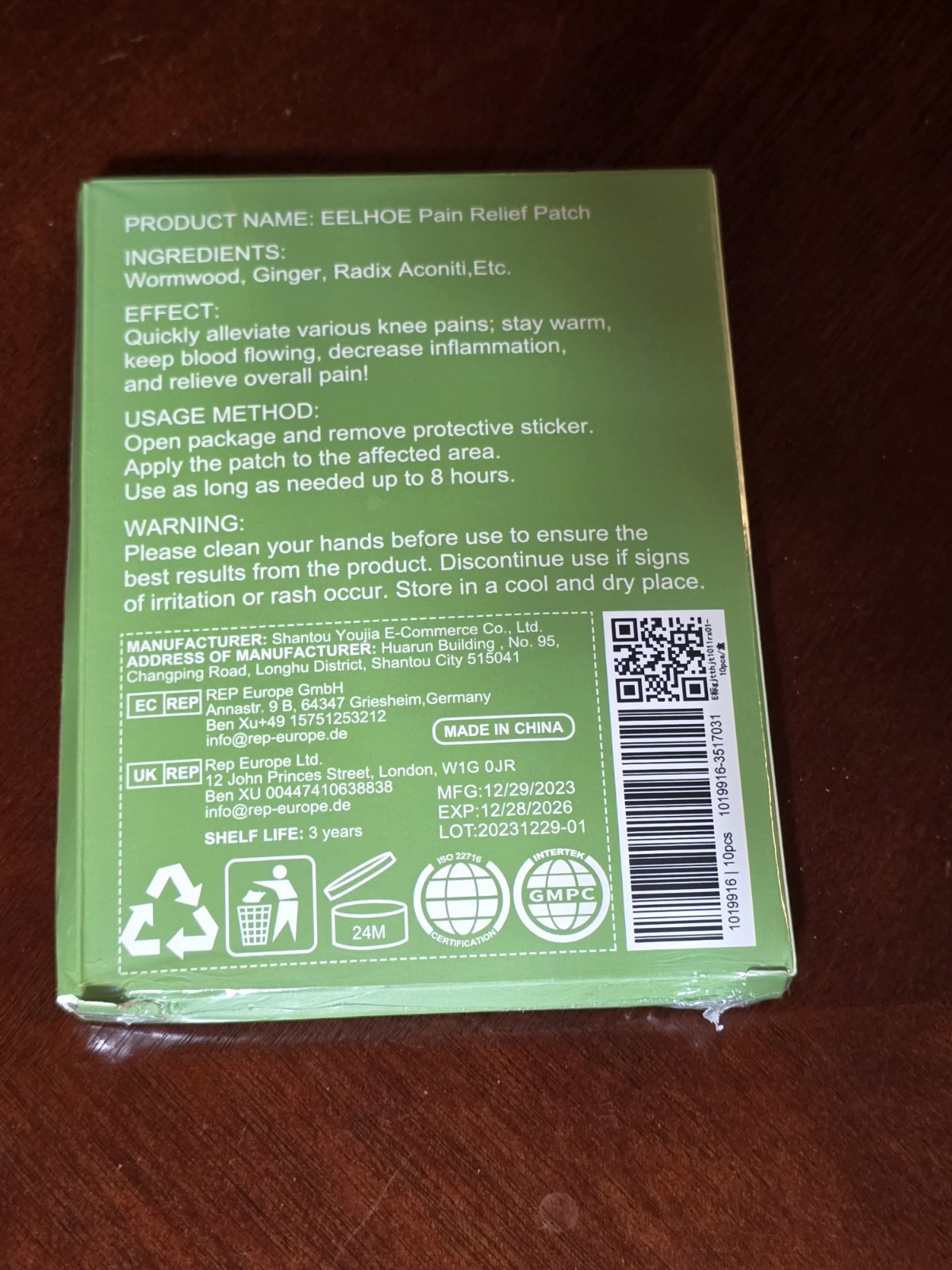 PAIN RELIEF PATCH LONG LASTING RELIEF 10 KNEE PADS H