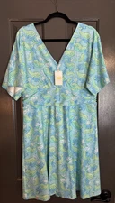 Simply Southern Green Sea Life / Whales Pullover V-Neck Dress - Women's Size L