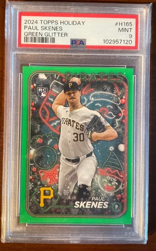 2024 Topps Holiday H165 *Green Glitter* Paul Skenes #/5 Rookie PSA 9