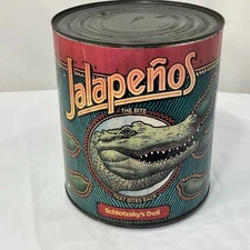 Vtg Schlotzskys Deli Empty #10 Can Of Jalapeños Promo Store Display Ad Alligator