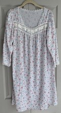 Vintage Miss Elaine Nightgown Floral Lace Cotton Balloon Sleeve Large Flawed