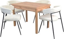 Essgruppe Tischgruppe 5-teilig Cremefarben/Eiche Nb Sitzgruppe Tisch & Stuhl Set