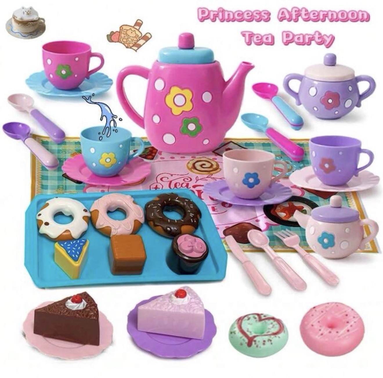 Princess Pretend Play Tea Set with Teapot, Cups, Plates, Ute
