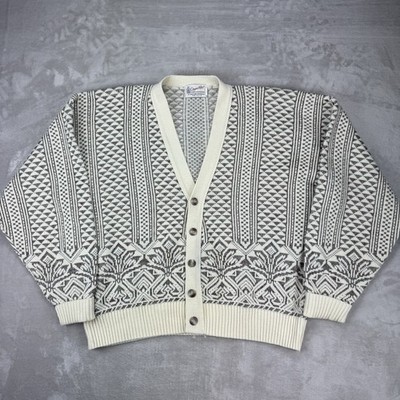 Vintage 70s Clipper Mist Knit Sweater Mens 2XL BIG Geometric Grandpa Core USA