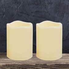 2 Pack LED Waterproof Flameless Pillar Candles with Timer, 3 x 4 inch