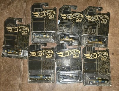 Lot Of 7 Hot Wheels Black and Gold  50th Anniversary Full Collection( 1-6) + One