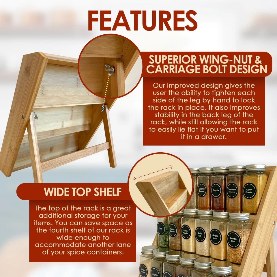 3-tier Bamboo Spice Rack Organizer And Seasoning Jar Excellent Tiered Wooden - Image 3 of 4
