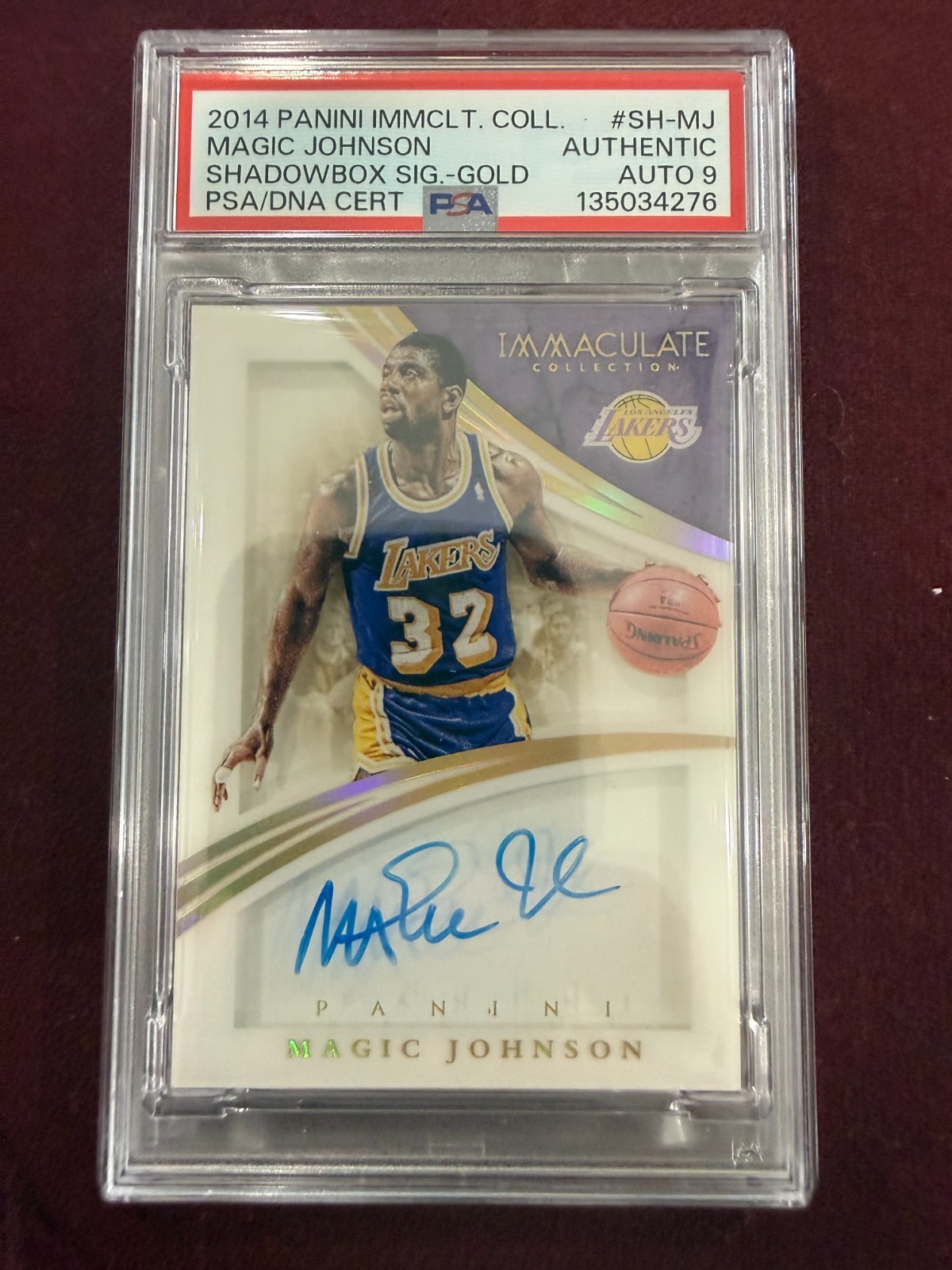 Magic Johnson 2014 Immaculate Shadowbox Gold On Card Auto 1/10 PSA 9 Auto Grade