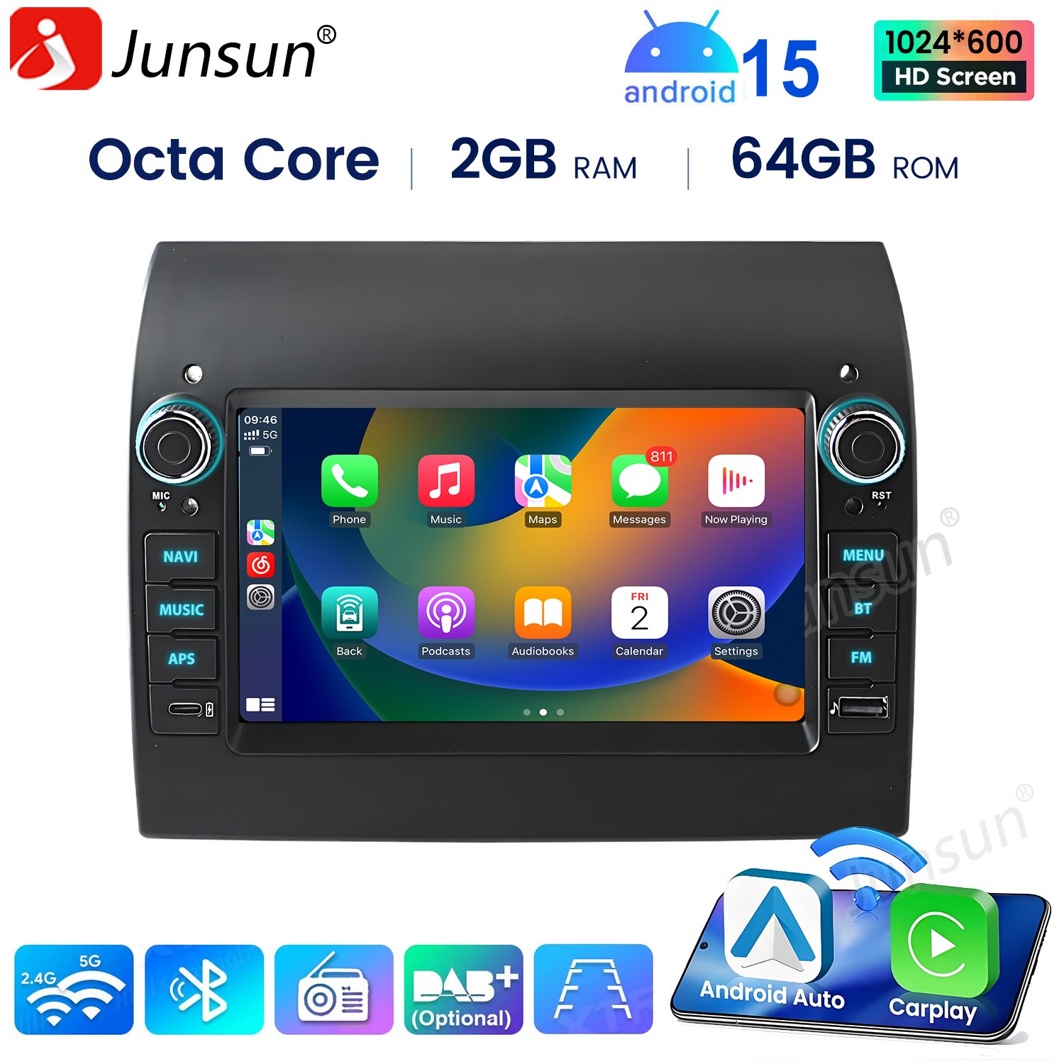 7" Per Fiat Ducato Citroen Jumper Peugeot Boxer Android 15 Carplay Autoradio GPS