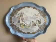 Antique Limoges Jean Pouyat Hand Painted Tray 16&rdquo;x13&rdquo; Gold Enamel Cherubs