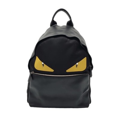 Fendi Monster Augen Rucksack Schwarz Leder Designer Backpack Herren Mode Style 