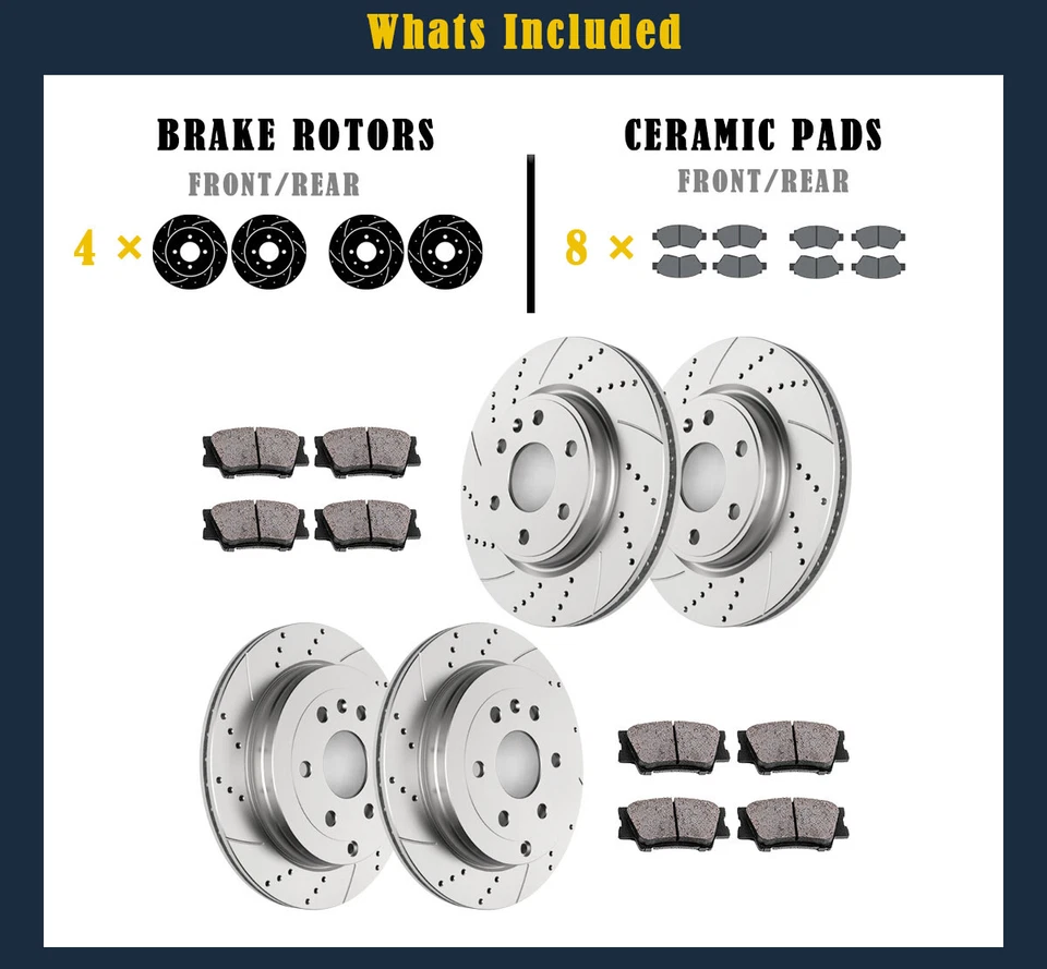 ​Kit de pastillas de rotores de freno delanteros y traseros aptos para Buick Enclave GMC Acadia perforado Foto 4 de 4