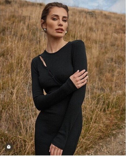 KOOKAI Emmett Merino Wool Black Winter Long Sleeve Midi Dress NWT RP$230 Sz 10AU - Picture 2 of 10