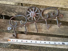 Hand Wrought Iron Wall Mounted Multiple Hook Hanger With Sun