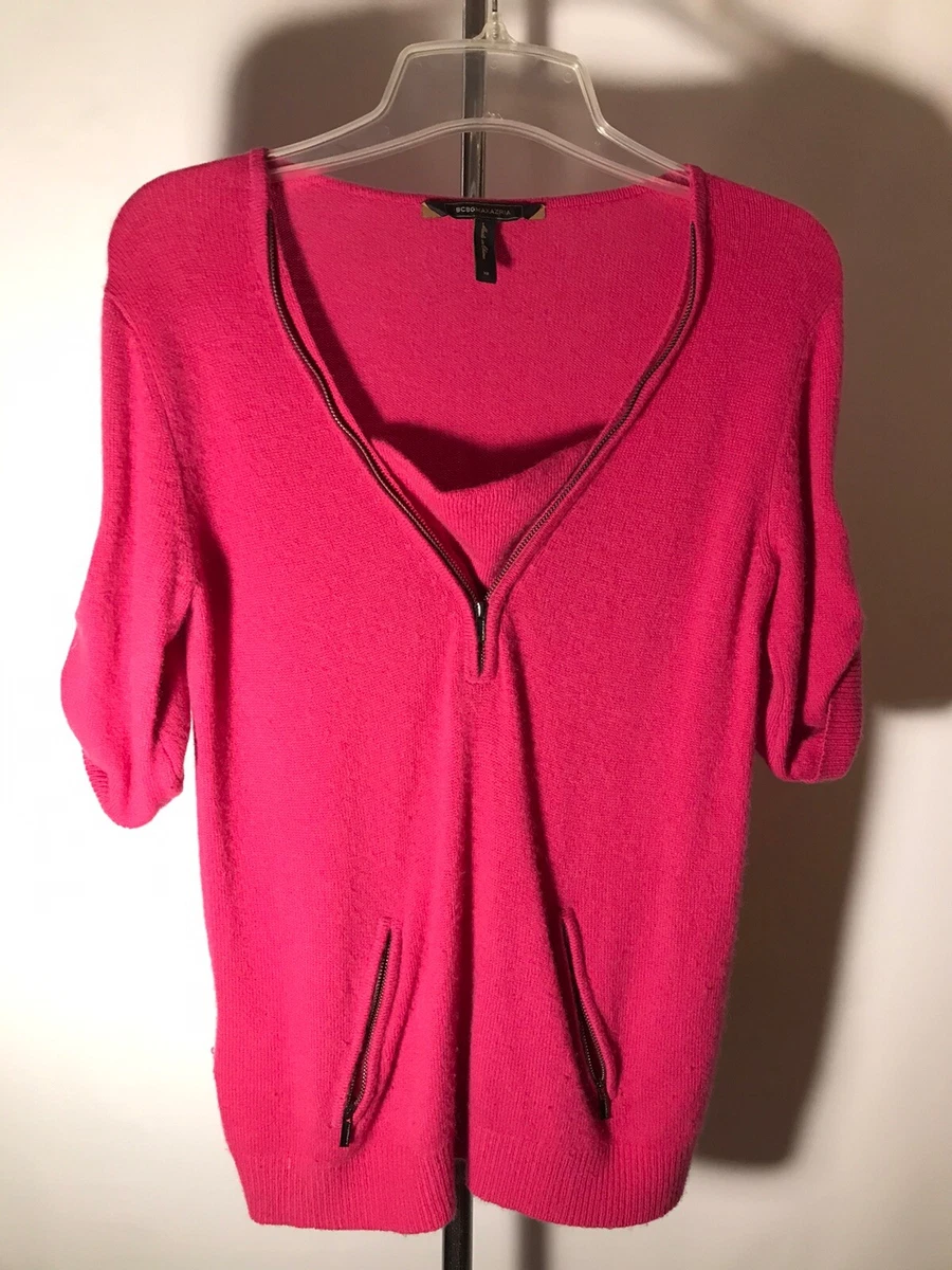 bcbg max azria Ladies Size XS 100 Cashmere Sweater in Vibrant Pink Fuchsia