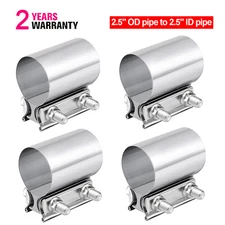 4Pcs 2.5" Exhaust Clamps,2 1/2" Butt Joint Band Clamp Sleeve Coupler Stainless