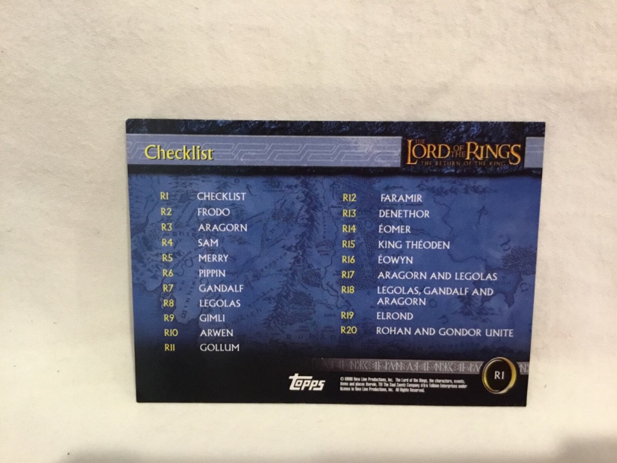 Lord Of The Rings The Return Of The King Topps Collector Card - R1 Checklist | eBay Australia Lord Of The Rings The Return Of The King Topps Collector Card - R1 Checklist | eBay Australia